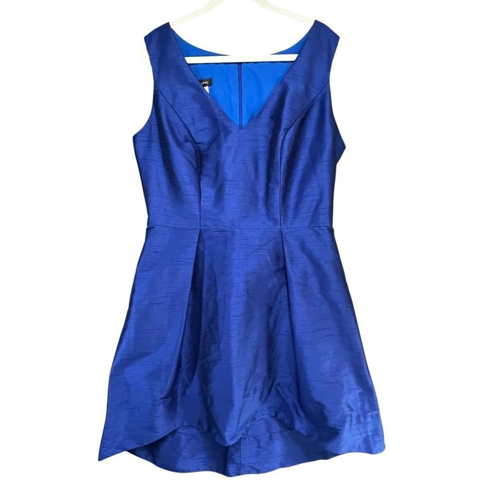 Alfred Sung Fit Flare Dress 18 Blue Shimmer Dupioni Pockets Wedding Cocktail